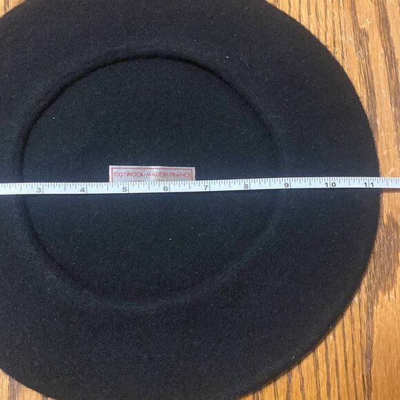 Vintage Beret 11” Made in France BLACK 100% Wool French Tam Hat 60s 70s 80s 10.8 - Picture 2 of 5